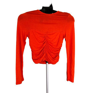 MANGO LONG SLEEVE RUNCHED BURNT ORANGE TOP
